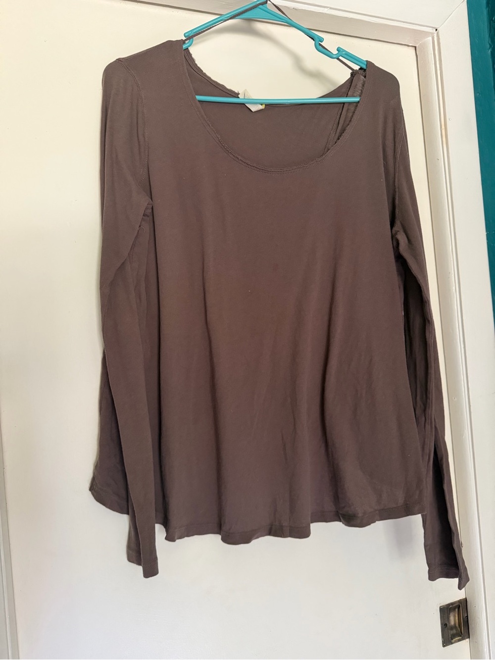 Free People Scoop Neck Long Sleeve Top in Brown